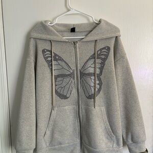 Gray Hoodie with Butterfly Design